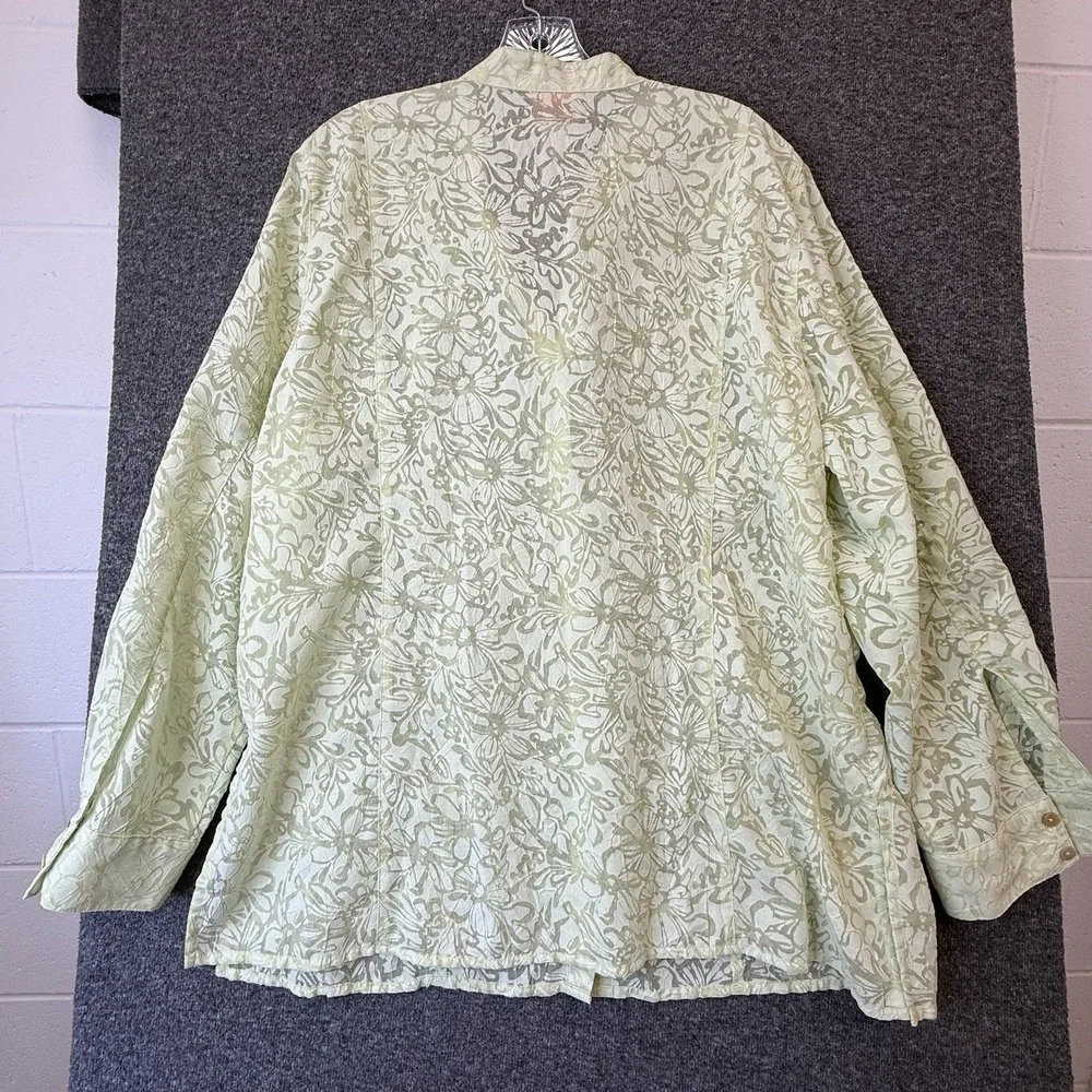Hearts Of Palm Womens Tunic Top Sz 18 Green Burnout Roll Tab Sleeve Tropical - Picture 3 of 10